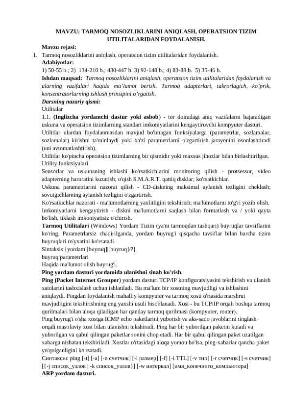 TARMOQ NOSOZLIKLARINI ANIQLASH, OPERATSION TIZIM UTILITALARIDAN FOYDALANISH.