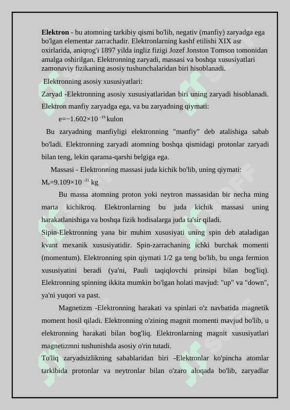 Elektronning asosiy xususiyatlari 3