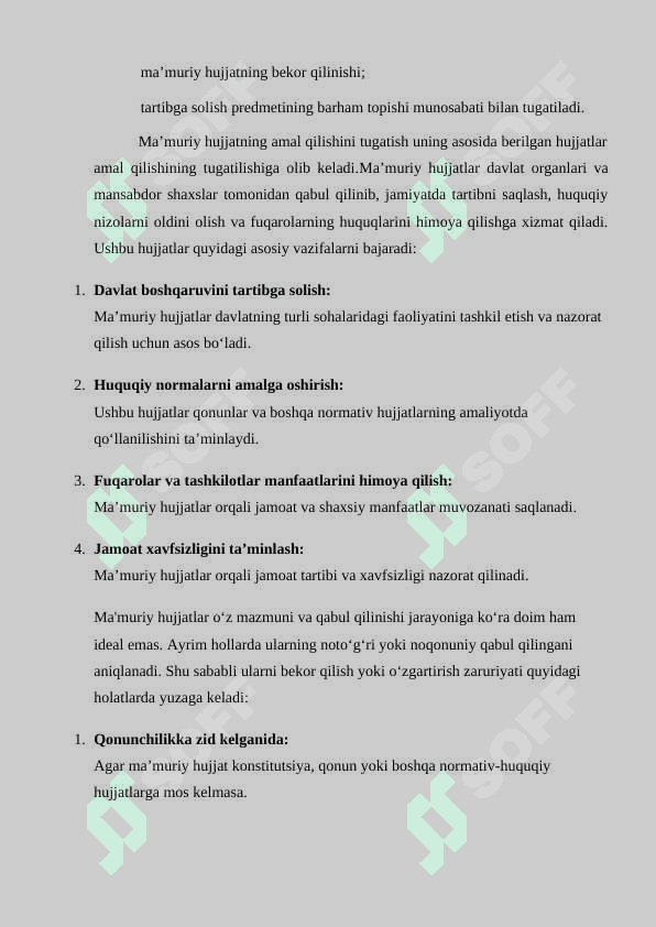 Ma’muriy hujjatni bekor qilish, o’zgartirish yoki haqiqiy emas deb topish 5