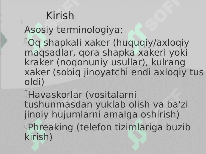 Hujum qilish va ularga qarshi kurashish vositalari. 2