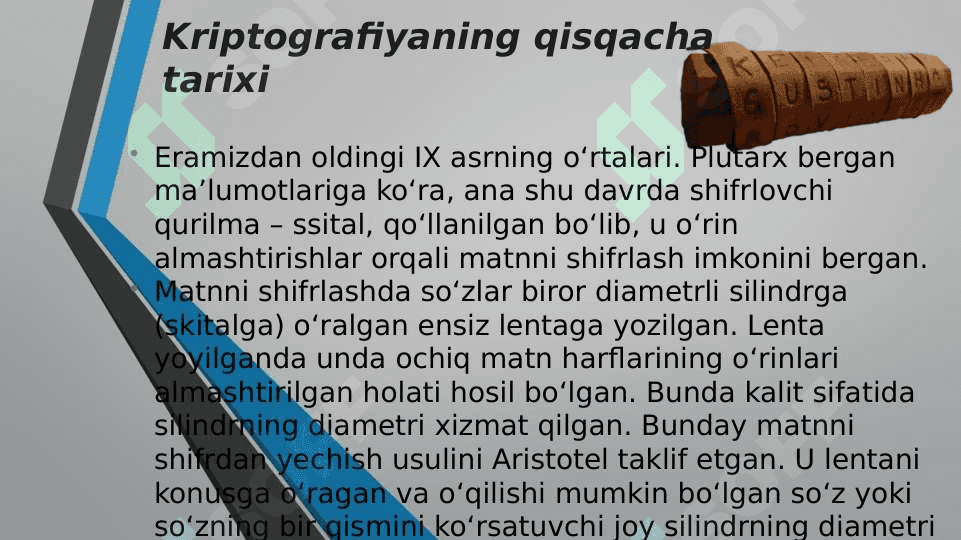 Kriptografya tarixi,shifrlash algoritmlari 5