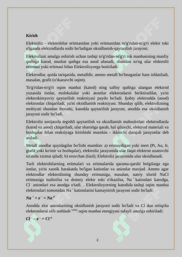 Elektroliz usulida metallarni cho`ktirish 2