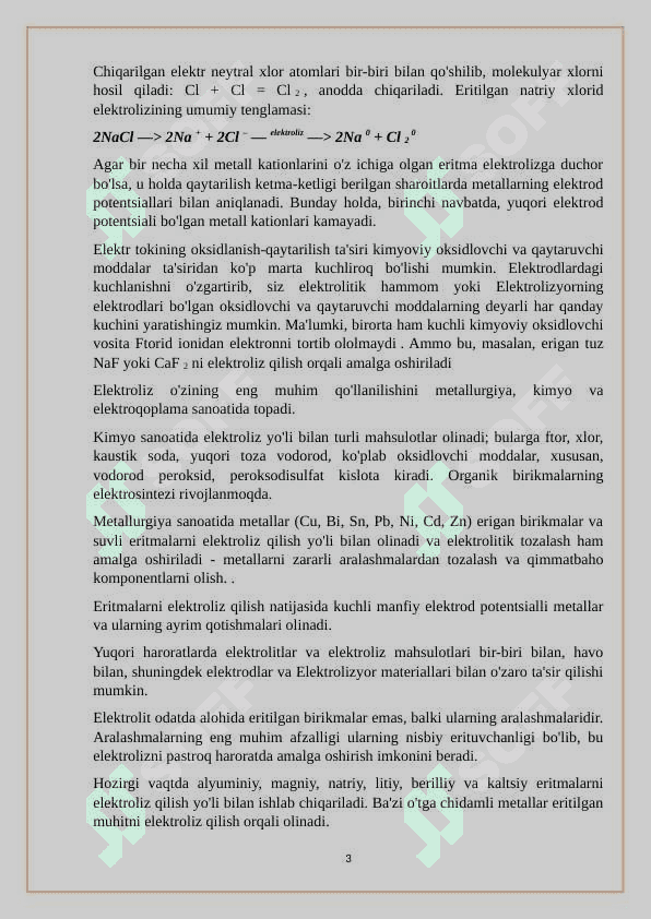 Elektroliz usulida metallarni cho`ktirish 3