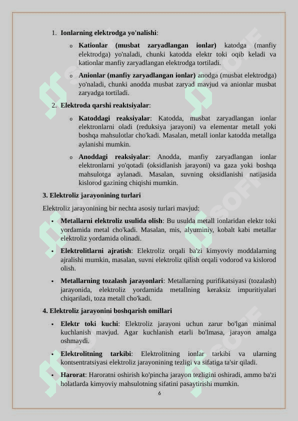 Elektroliz usulida metallarni cho`ktirish 6