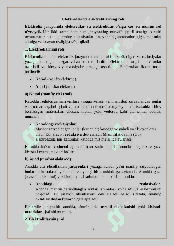 Elektroliz usulida metallarni cho`ktirish 7