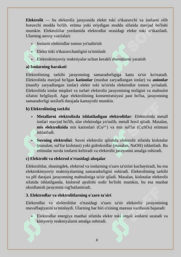 Elektroliz usulida metallarni cho`ktirish 8