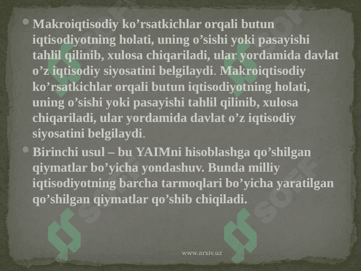 Yalpi ichki mahsulot statistikasi va uning xajmini hisoblash usullari 6