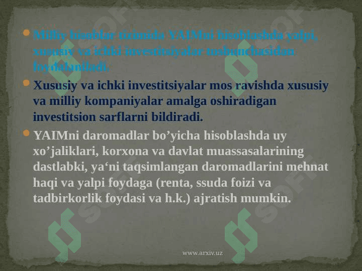 Yalpi ichki mahsulot statistikasi va uning xajmini hisoblash usullari 8