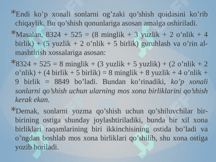 O`nli sanoq sistеmasida nomanfiy butun sonlar ustidagi arifmеtik amallarning algoritmi. 4