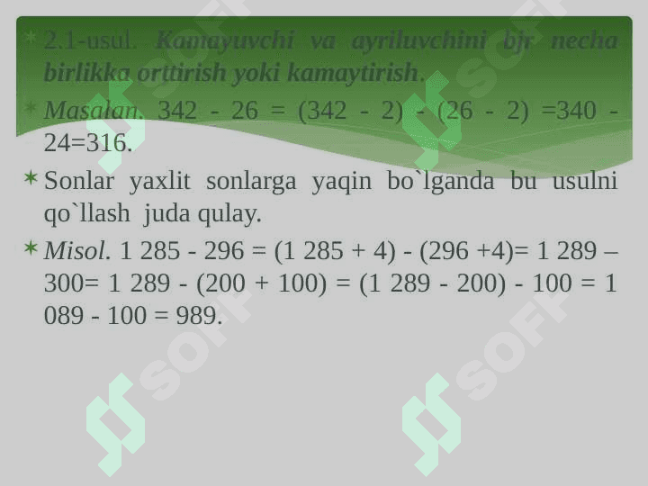 Nomanfiy butun sonlar ustida arifmеtik amallar bajarishning og`zaki usullari 8
