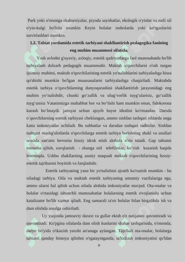 Boshlangʻich sinflarda tabiiy fanni oʻqitishda oʻquvchilarning estetik tarbiyasini shakllantirish 8