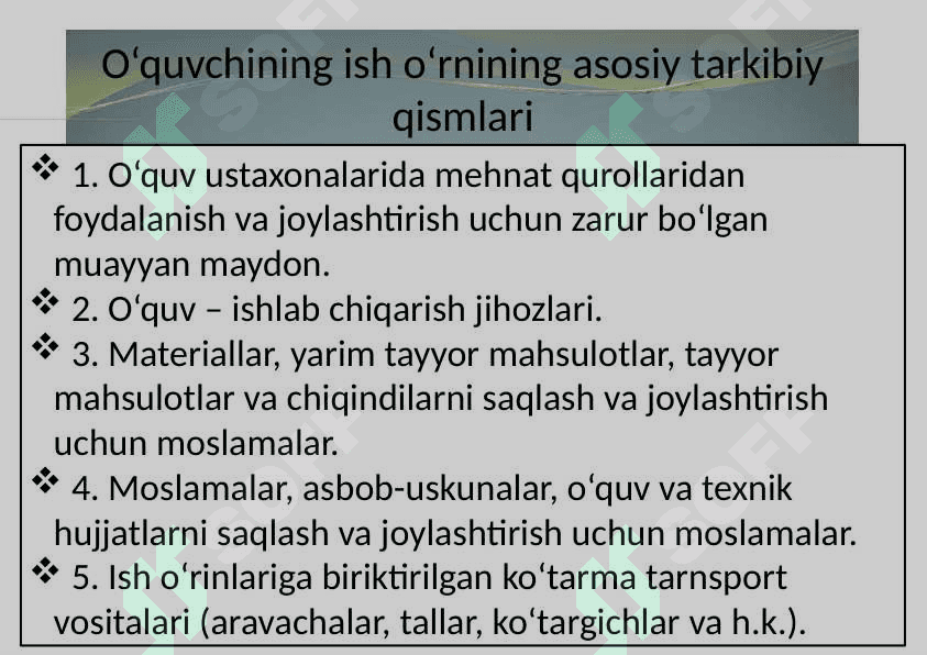 O’quv ustaxonasida ish o’rnini tashkil etish 3