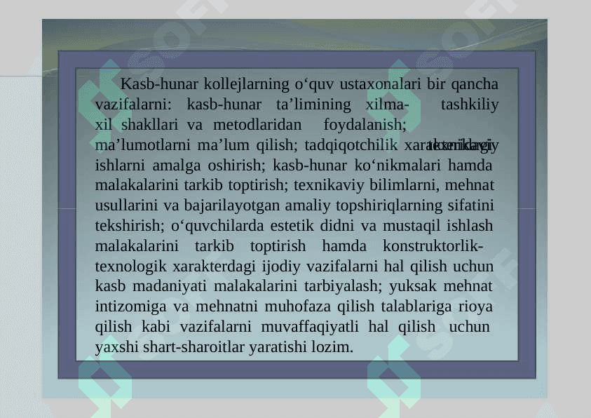 O’quv ustaxonasida ish o’rnini tashkil etish 4