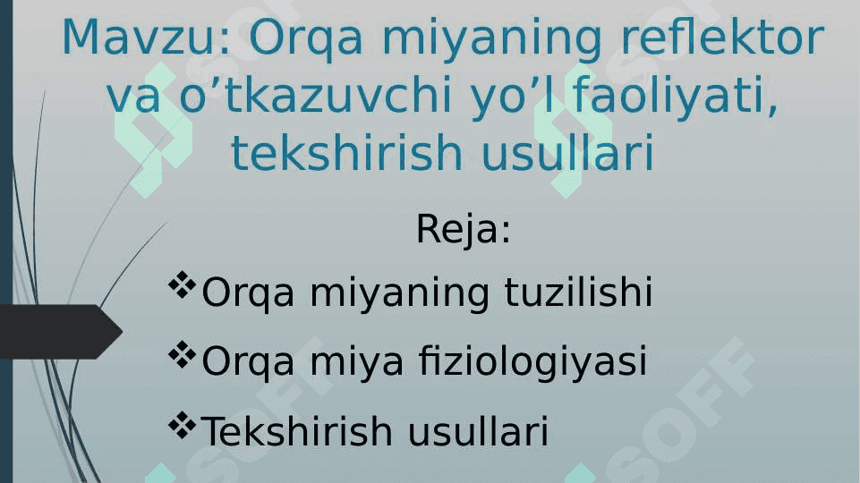 Orqa miyaning reflektor va o’tkazuvchi yo’l faoliyati, tekshirish usullari 2