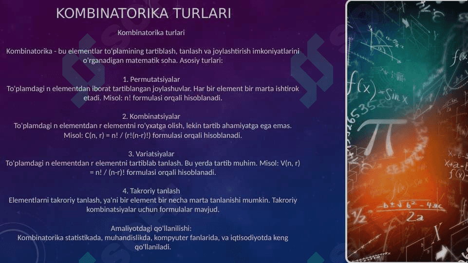 Mavzu: KambinatorikA elementlari 2