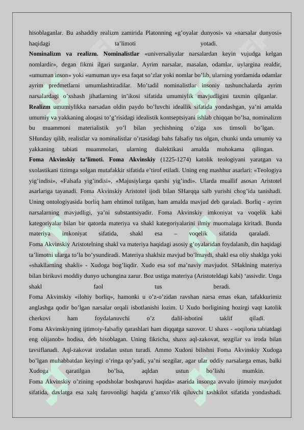 Ilk o’rta asrlar falsafiy tafakkur rivojida appologetika va patristika, sxolastika, nominalizm va realizm 8