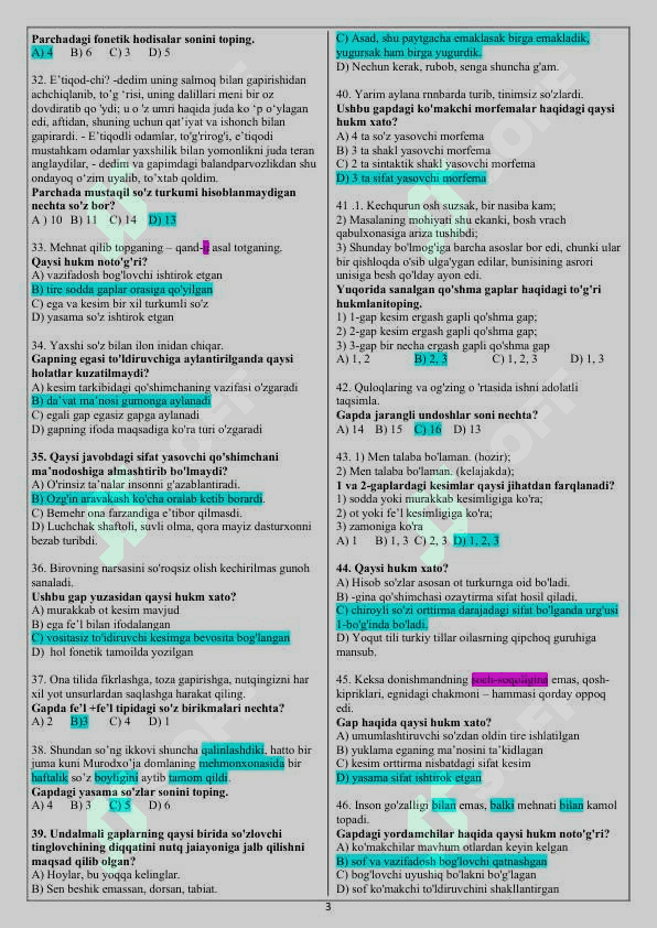 Ona tili fanidan test grammatika boʻyicha 3