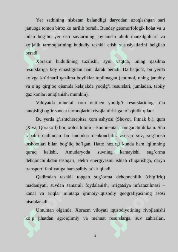 Xorazm viloyatiga umumiy iqtisodiy-ijtimoiy tavsif 5