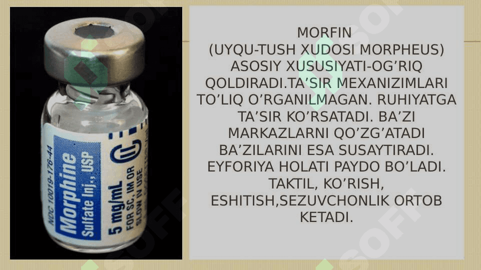Narkotik analgetiklar . Narkomaniya va uning asoratlari 3