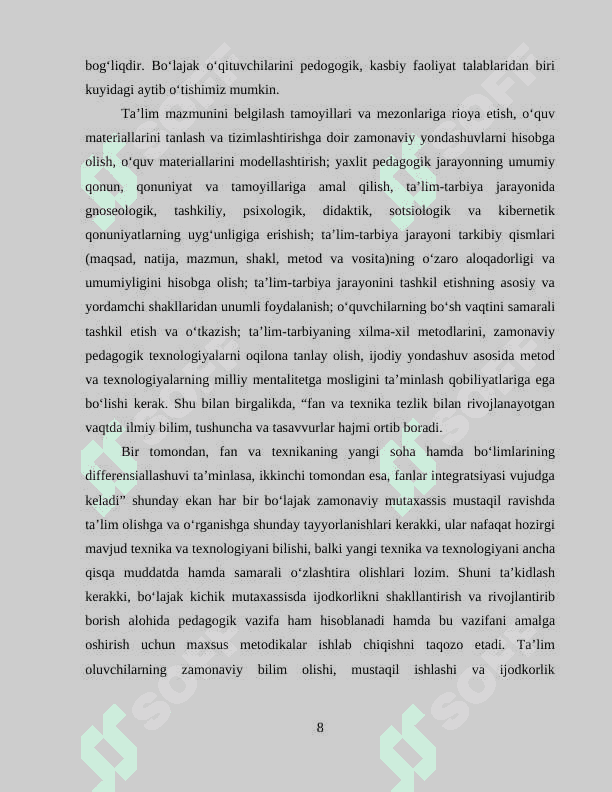 Zamonaviy pedagogika fani o‘qituvchisi va unga qo‘yiladigan talablar 8