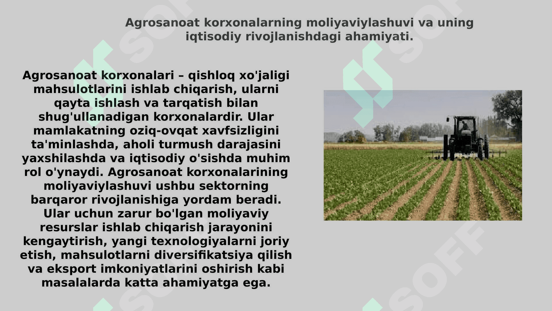 Agrosanoat korxonalarini moliyalashtirish manbalari va ulardan samarali foydalanish yo’llari. 3