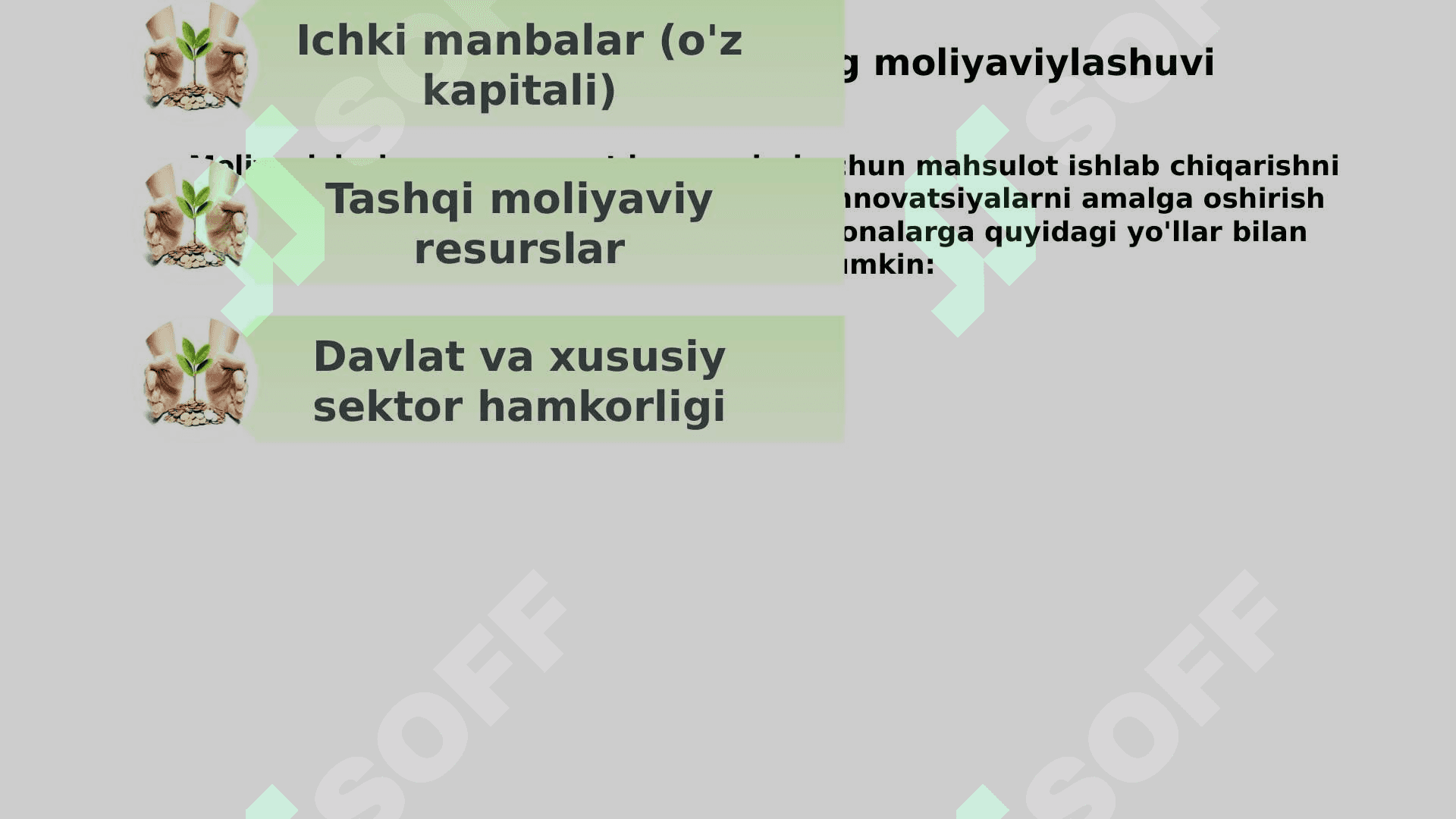 Agrosanoat korxonalarini moliyalashtirish manbalari va ulardan samarali foydalanish yo’llari. 4