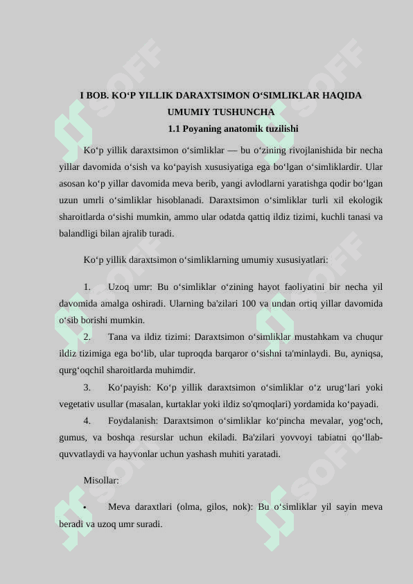 Ko‘p yillik daraxtsimon o‘simliklar poyasining anatomik tuzilishi 8