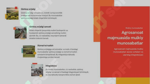 Agrosanoat majmuasida mulkiy munosabatlarning moxiyati, shakllari va o’ziga xos xususiyatlari. 4