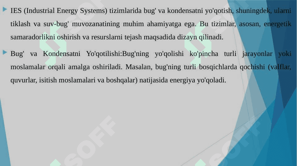 IES DA BUG' VA KONDENSATNI YO'QOTILISHI VA ULARNI TIKLASH, SUV VA BUG' MUVOZANATI 6