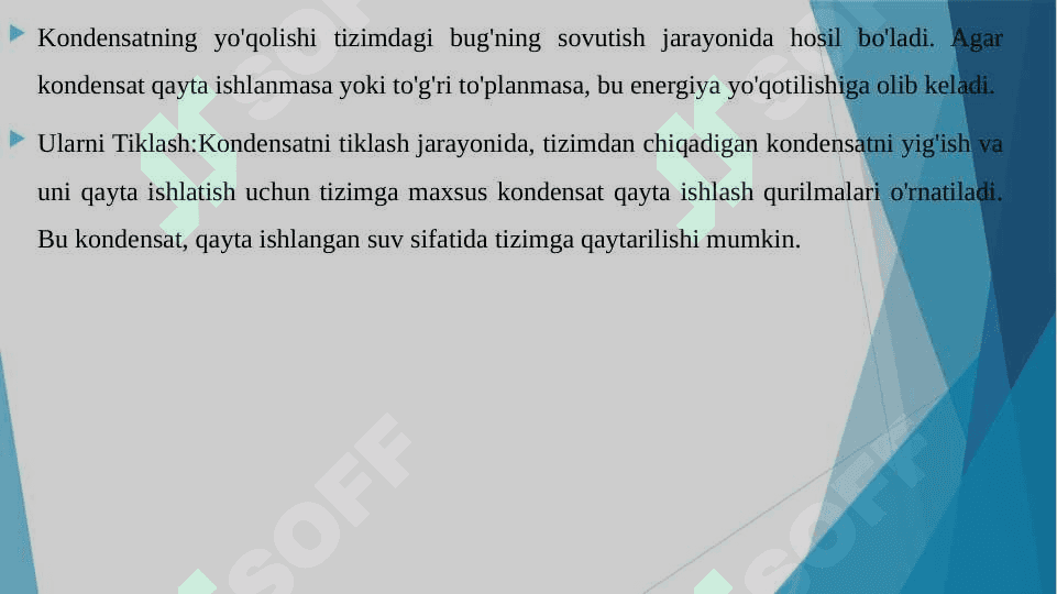 IES DA BUG' VA KONDENSATNI YO'QOTILISHI VA ULARNI TIKLASH, SUV VA BUG' MUVOZANATI 7