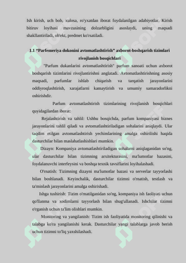 Avtomatlastirilgan “Parfemeriya dokonini avtomatlashtirish”  axborot tizimining avtomatlashtirilgan loyihalash jarayonlari 6