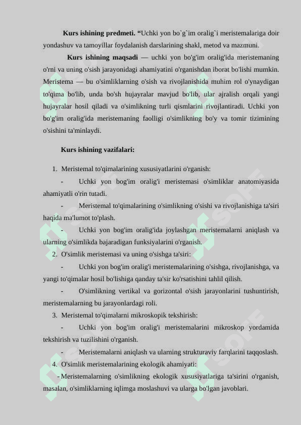 Uchki yon bo`g`im oralig`i meristemalari 4