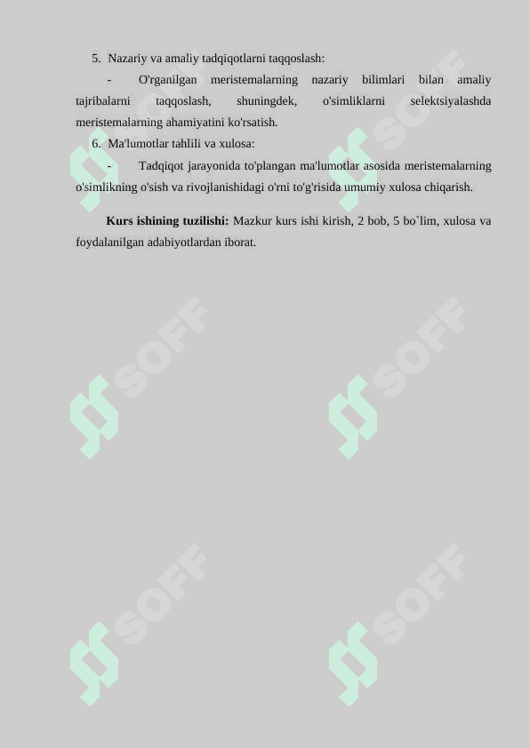 Uchki yon bo`g`im oralig`i meristemalari 5