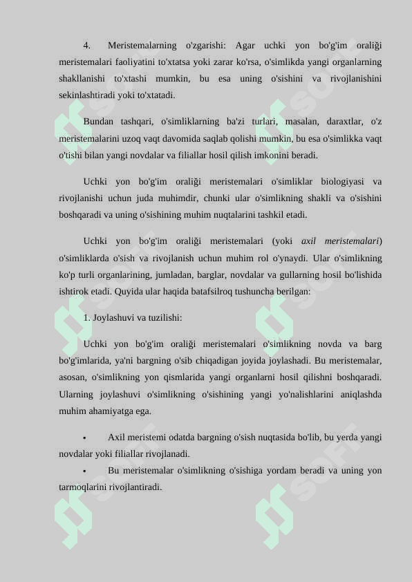 Uchki yon bo`g`im oralig`i meristemalari 7