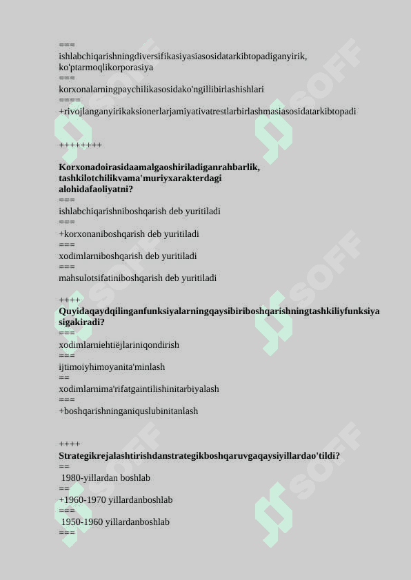 Taqqoslama menejment fanidan test Javoblari bilan 5