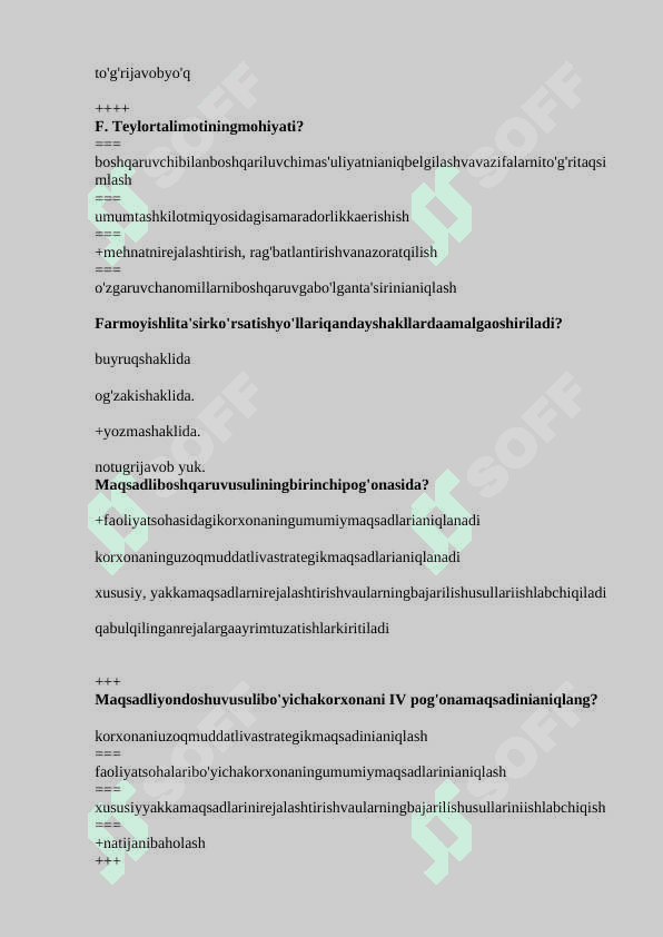 Taqqoslama menejment fanidan test Javoblari bilan 6