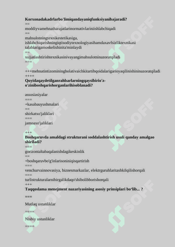 Taqqoslama menejment fanidan test Javoblari bilan 7