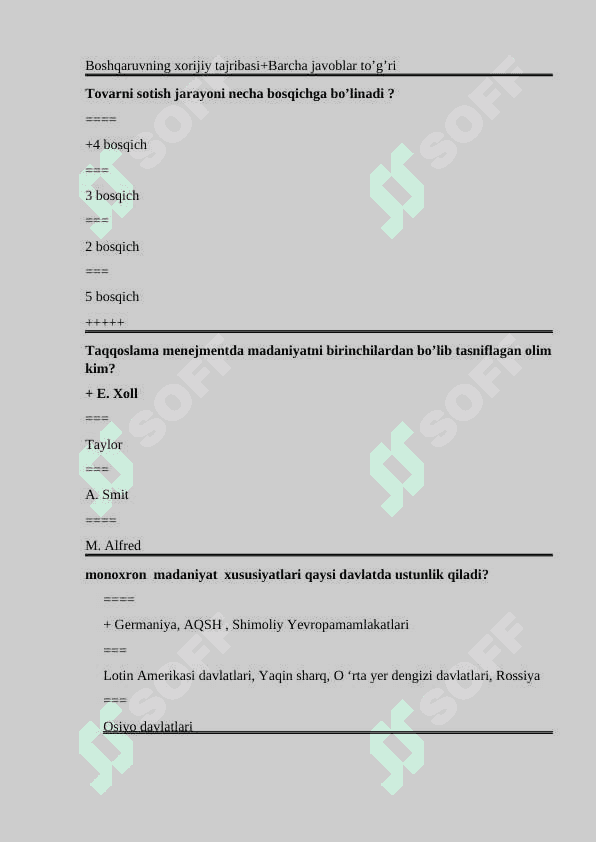 Taqqoslama menejment fanidan test Javoblari bilan 8