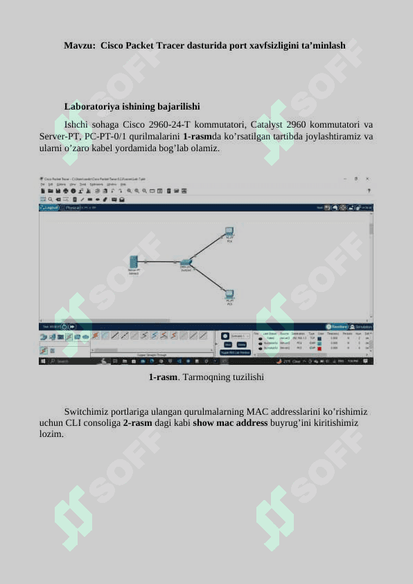 Cisco Packet Tracer dasturida port xavfsizligini ta’minlash 2