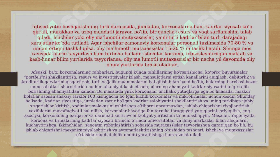 Korxonada kadrlar va mehnatga haq to‘lash 8