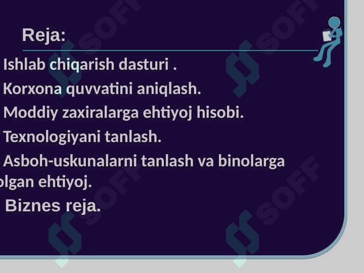 ISHLAB CHIQARISHNI REJALASHTIRISH. KORXONA FAOLIYATINI REJALASHTIRISH. BIZNES REJA 2