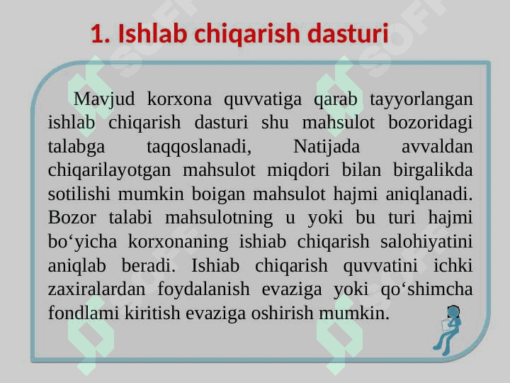 ISHLAB CHIQARISHNI REJALASHTIRISH. KORXONA FAOLIYATINI REJALASHTIRISH. BIZNES REJA 3
