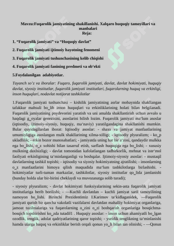 Fuqarolik jamiyatining shakillanishi. Xalqaro huquqiy tamoyillari va manbalari 2