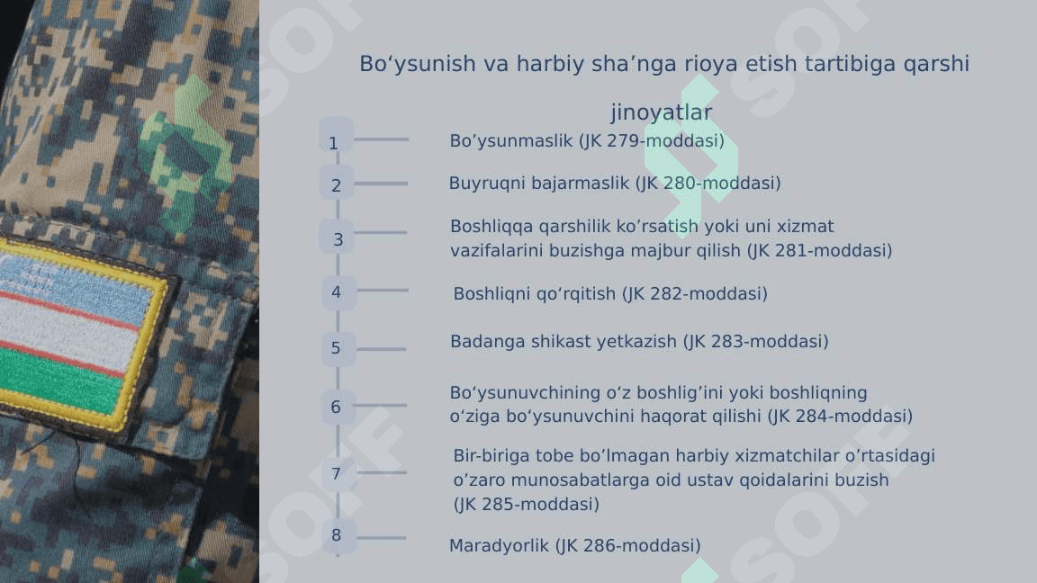 Bo'ysunish va harbiy sha'nga rioya etishga qarshi jinoyatlar 4