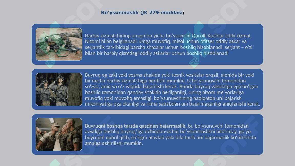 Bo'ysunish va harbiy sha'nga rioya etishga qarshi jinoyatlar 5