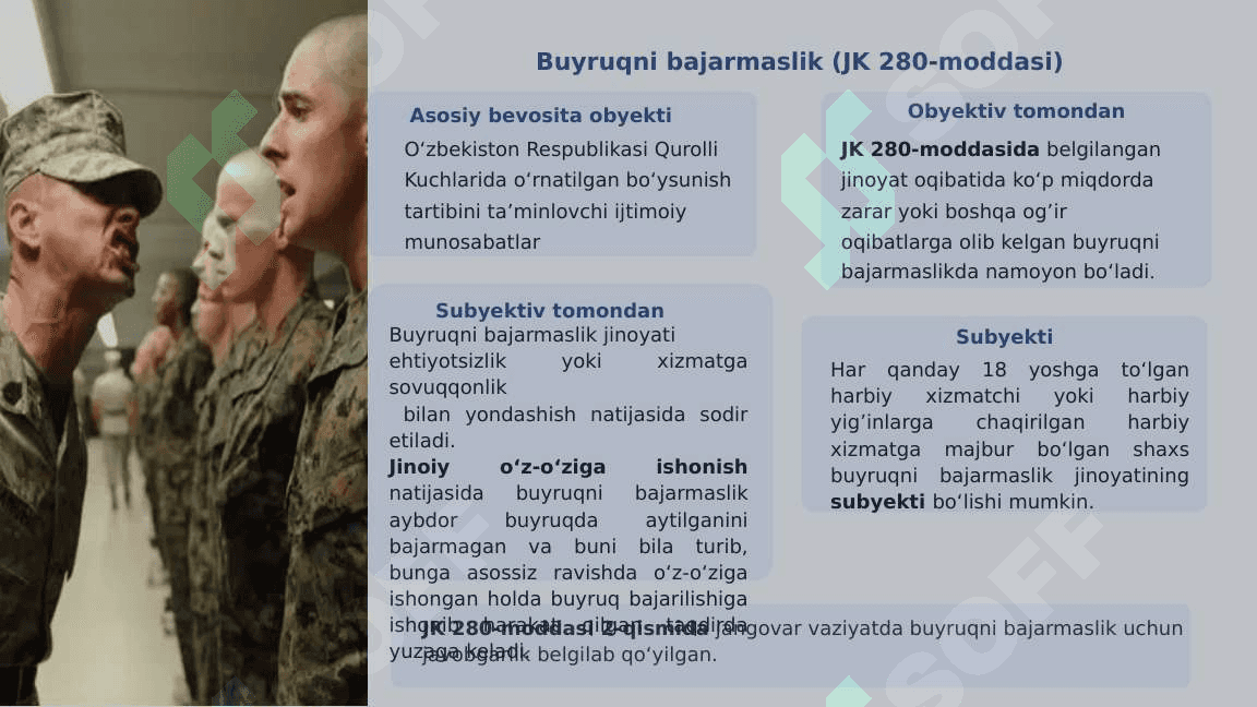 Bo'ysunish va harbiy sha'nga rioya etishga qarshi jinoyatlar 7