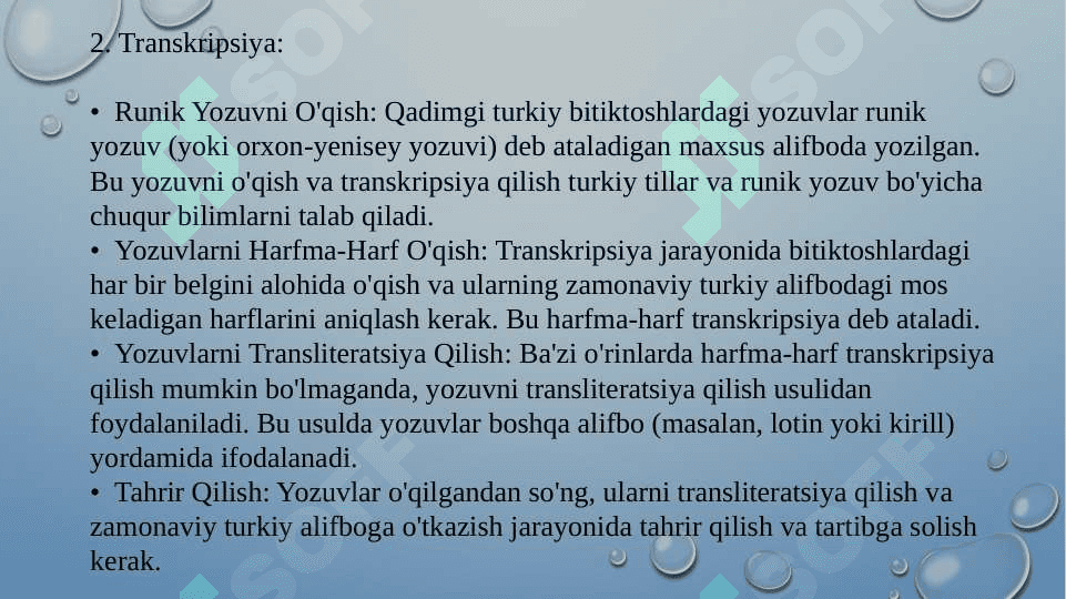 Qadimgi turkiy bitiktoshlar ustida ishlash, transkripsiyasi va mazmunini muqoyasa qilish 5