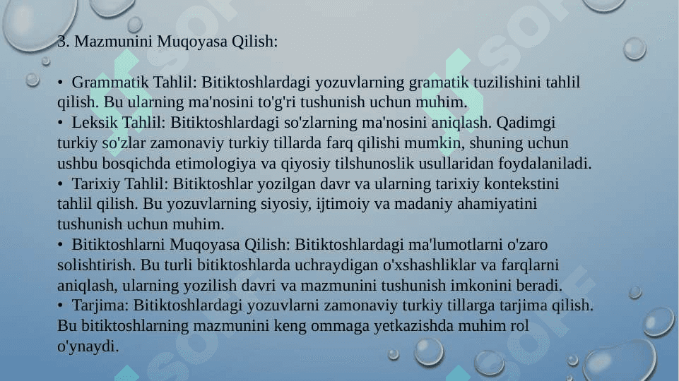 Qadimgi turkiy bitiktoshlar ustida ishlash, transkripsiyasi va mazmunini muqoyasa qilish 6