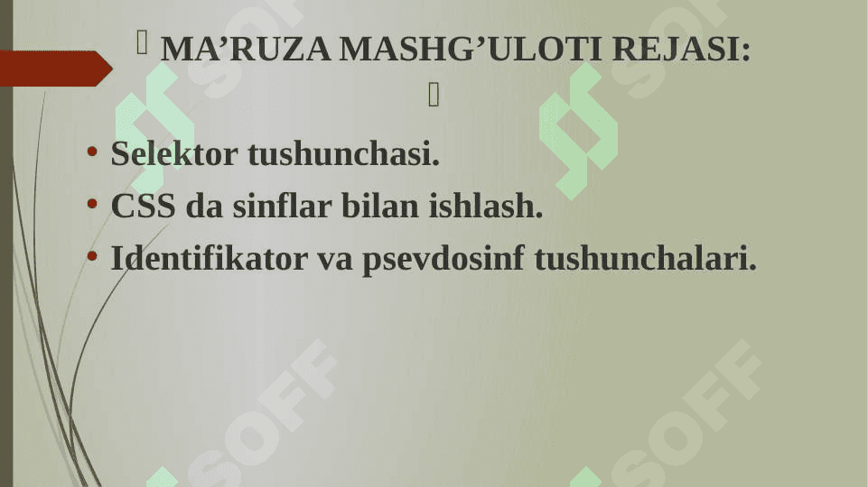 SELEKTORLARNING SINF, IDENTIFIKATOR, PSEVDOSINF VA PSEVDOELEMENT KO`RINISHLARI. 2