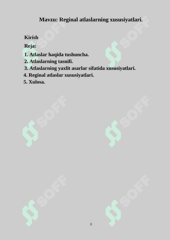 “Reginal atlaslarining xususiyatlari” mavzusi 2